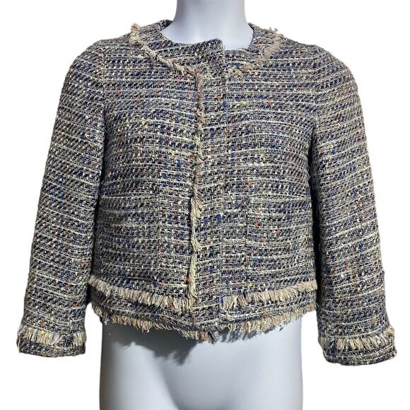 J.Crew multicolored zip front tinsel tweed cropped blazer with fringe - size 6 - Picture 3 of 9